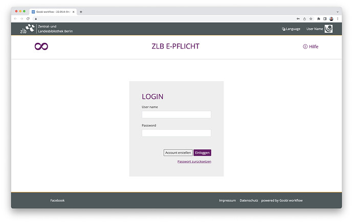 Login area for delivering institutions